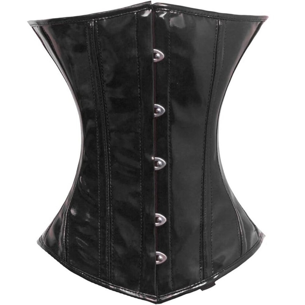💖 Double Steel Boned Underbust Corset Black PVC Medium 💖